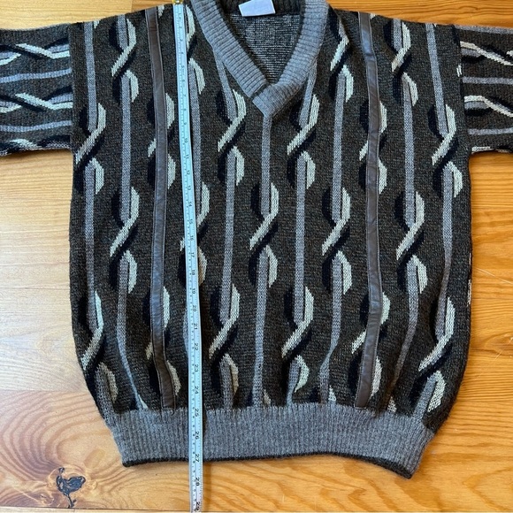Vintage Gabicci Sweater Mens Large Brown Wool Blend Jumper England 3D V Neck - Picture 9 of 9